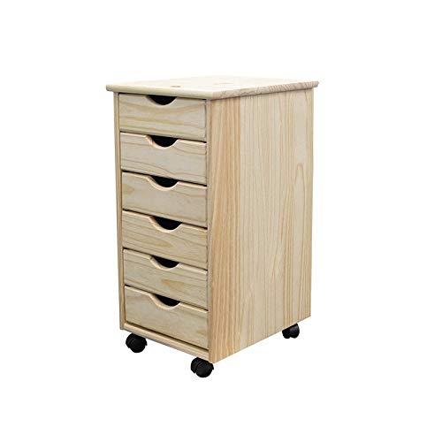 Solid Wood 6 Drawer Roll Cart Unfinished Natural Modern Contemporary Finish - Diamond Home USA
