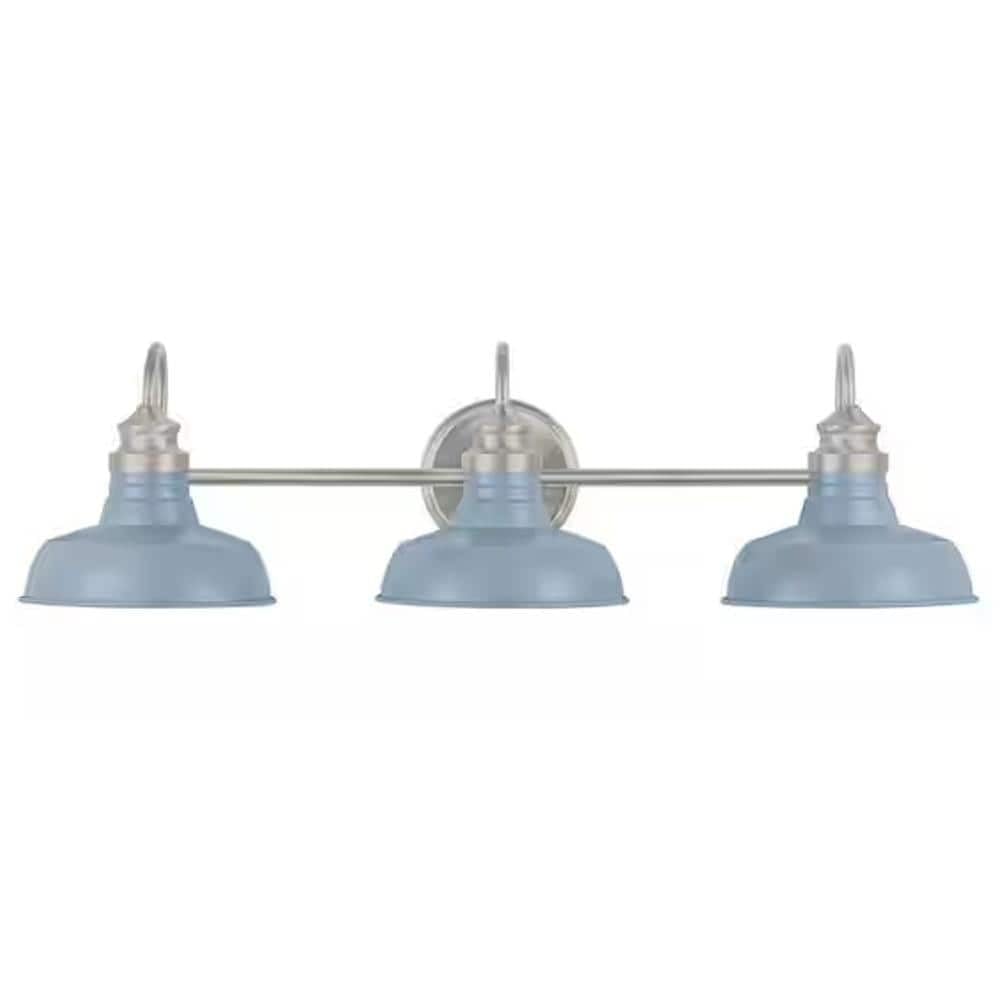 3-Light Brushed Nickel Farmhouse Vanity with Slate Blue Metal Shades 29" X 7" - Diamond Home USA