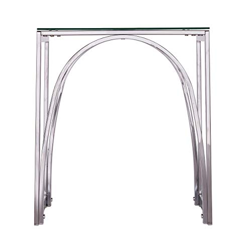 Contemporary Silver Glass End Table Square Iron Chrome Finish Includes Hardware - Diamond Home USA