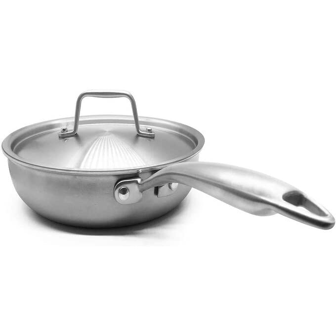 8-inch Fry Pan with Lid 3-ply Skillet 18/8 Stainless Steel Dishwasher Safe