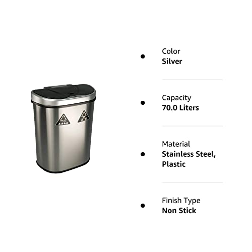 Ninestars DZT-70-R3 Motion Sensor Trash Can Extra Large Silver - Diamond Home USA