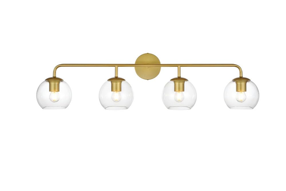 Living District Genesis 4-Light Iron & Glass Bath Sconce in Brass/Clear Brass - 37