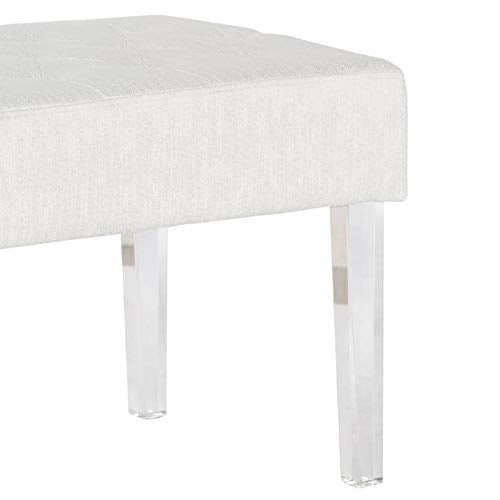 White Crystal Bench Solid Glam Acrylic Glossy Cushion Included Tufted - Diamond Home USA