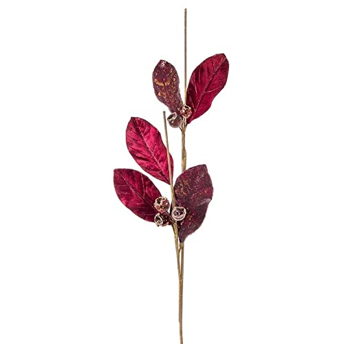 Magnolia Leaf Spray 35" h (Set of 6) Velvet/Paper Burgundy