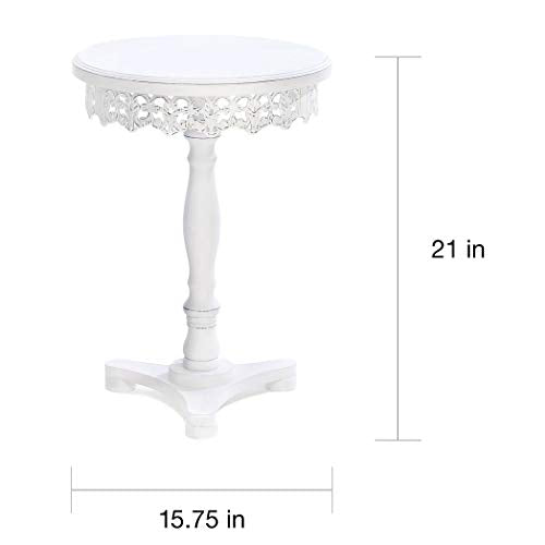BSD National Supplies Lacy Antique White Finish Wooden Round Side Table - Diamond Home USA