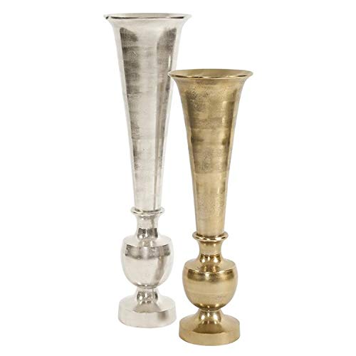 Oversized Flared Silver Vase Large Modern Contemporary - Diamond Home USA