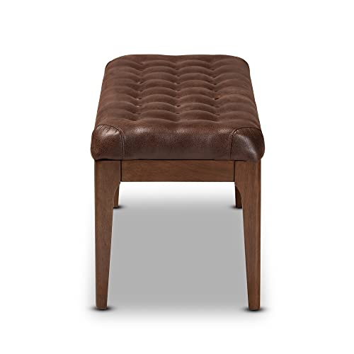 Mid-Century Modern Leather-Effect Polyester Upholstered Wood Dining Bench - Diamond Home USA