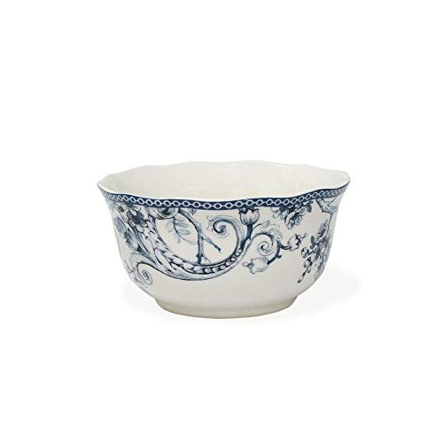 Blue 16-Piece Dinnerware Set Service for 4 White Floral Porcelain 16 Piece