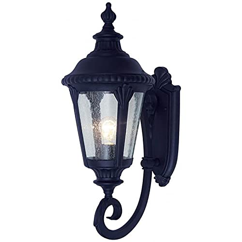 Black Finish Outdoor Wall Lantern with A Seeded Shade Glass Metal includes