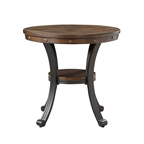 Brown and Black Wood Round Side Table Casual Oak Finish Shelf - Diamond Home USA