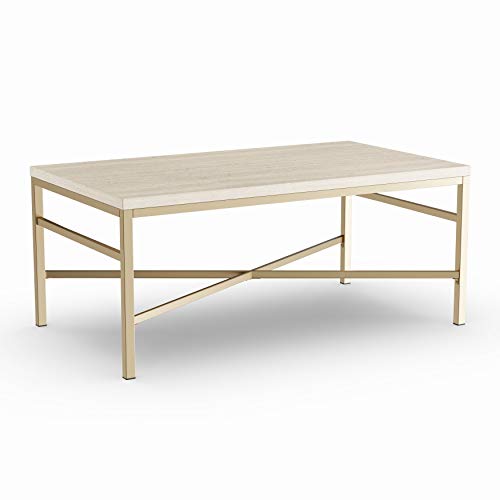 Stone Coffee/Cocktail Table - 42" X 18" Beige Gold Glam Rectangle Iron MDF - Diamond Home USA