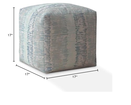 Indoor Scribble Square Zipper Pouf Cover Only 17" X Blue Nature Modern - Diamond Home USA