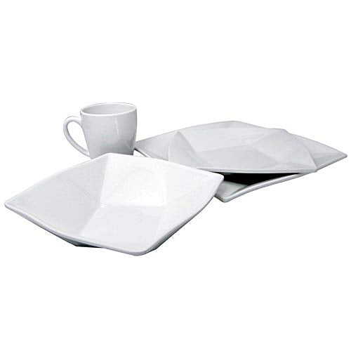 White 4-piece Square Dinnerware Set Solid Oriental 4 Piece Microwave Safe