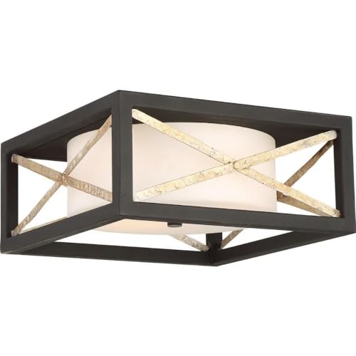 NUVO 60/6132 Two Light Flush Mount 6.25x14.00x14.00 Matte Black/Antique Silver - Diamond Home USA