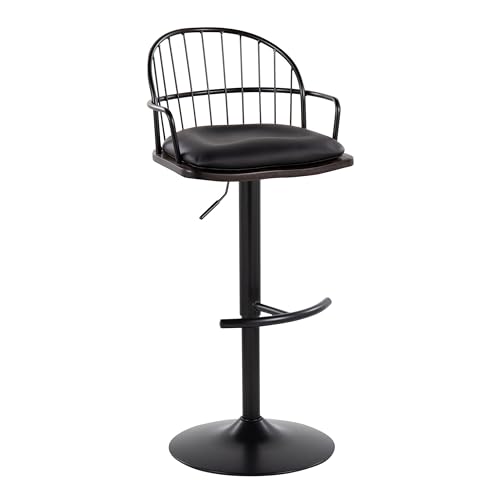 Adjustable Bar Stool with Arms and Removable Seat Cushion (Set of 2) Black - Diamond Home USA