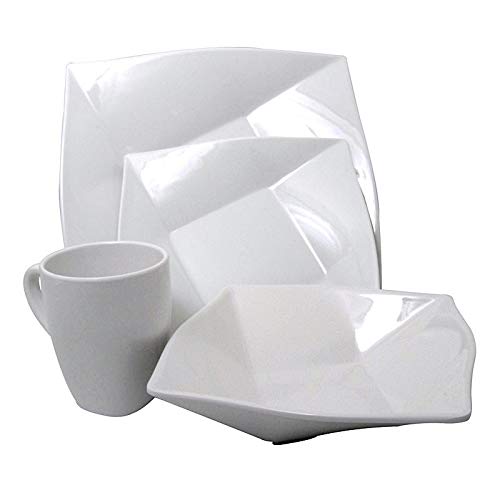 White 4-piece Square Dinnerware Set Solid Oriental 4 Piece Microwave Safe