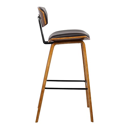 26" Brown Leather Mid Century Modern Bar Stool 36" X 16" 19" Contemporary - Diamond Home USA