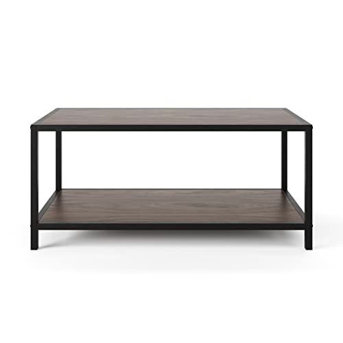 Industrial Coffee Table 36" (Dark Walnut) Brown MDF Natural Finish Shelf - Diamond Home USA