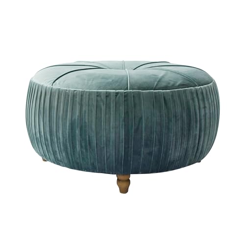 New Pacific Direct Helena Velvet Round Ottoman Ottomans & Cubes Emerald - Diamond Home USA