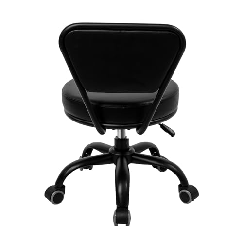 Short Stool Adjustable 13" to 15" Low Rolling hair with Backrest Black Modern - Diamond Home USA