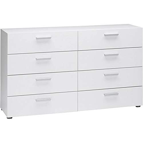 Levan Home Contemporary 8 Drawer Double Bedroom Dresser in White with Modern - Diamond Home USA