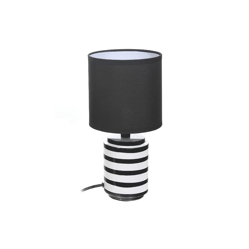 Ceramic Table Lamp with Shade (Striped) (Black) Black Traditional