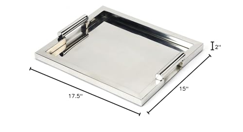 Modern Stainless Steel Serving Tray 2" h X 17.5" w 15" d Silver Solid - Diamond Home USA