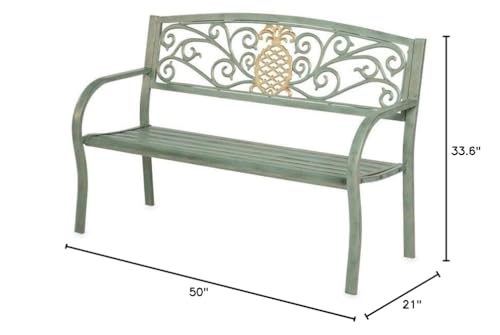 Pineapple Metal Garden Bench Green Aluminum Backed - Diamond Home USA