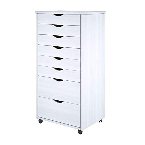 Solid Wood 6 Plus 2 Drawer Wide Roll Cart - White Traditional Rolling