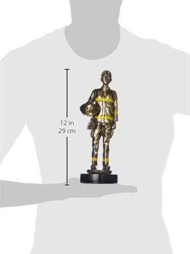 StealStreet SS-BA-DE2090 12 Inch Bronze Woman Firefighter in Uniform Holding Hat - Diamond Home USA