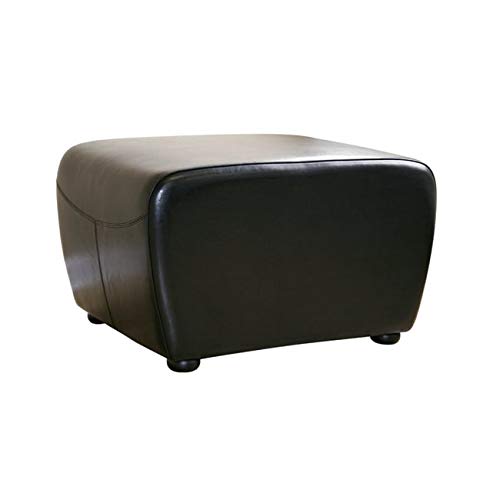 Black Bi-cast Leather Ottoman Modern Contemporary Solid Oval Foam Upholstered