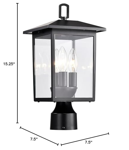Outdoor Post Light Pole Lantern 3 Lights Matte Black Finish Clear Glass Dimmable - Diamond Home USA