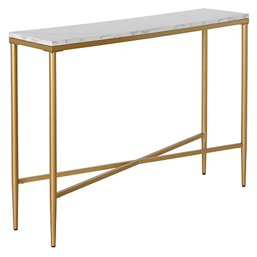 42" Wide Rectangular Console Table with Marble Top Gold Glam Mid-Century - Diamond Home USA