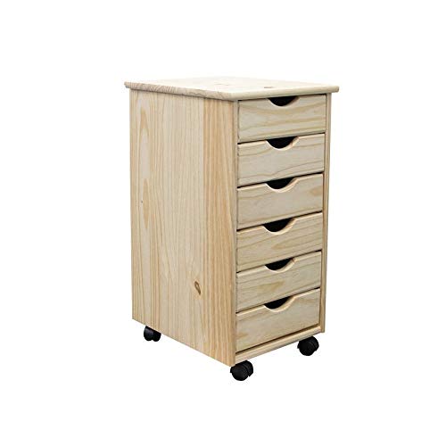 Solid Wood 6 Drawer Roll Cart Unfinished Natural Modern Contemporary Finish - Diamond Home USA