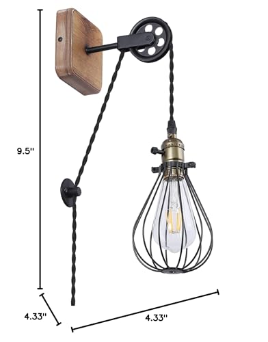 Industrial Farmhouse Plug in Wall Sconce with Wire Shade Metal Lamp Cage - Diamond Home USA