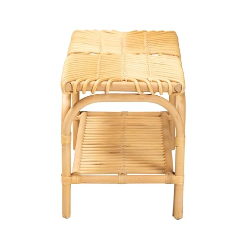 Modern Bohemian Natural Brown Rattan Accent Bench Solid - Diamond Home USA