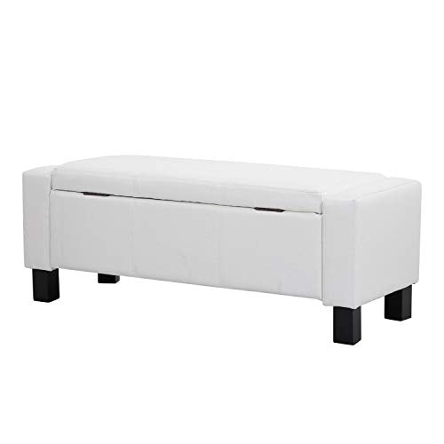 43-inch White Faux Leather Ottoman Storage Bench Modern Contemporary Solid - Diamond Home USA