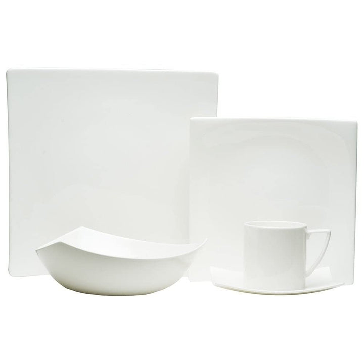 Extreme White 5pc Place Setting Solid Modern Contemporary Square Bone China 5 - Diamond Home USA