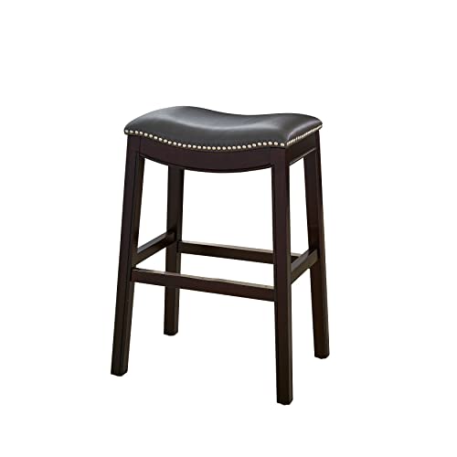 Counter Height Barstool with Grey Leather Seat Brown Modern Contemporary Wood - Diamond Home USA