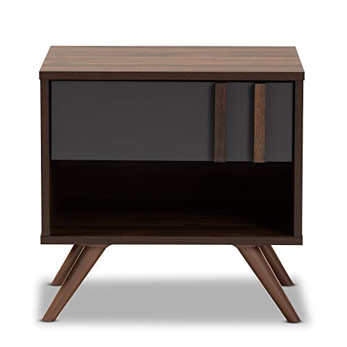 Modern and Contemporary 1-Drawer Nightstand Grey Wood Walnut Finish Shelf - Diamond Home USA