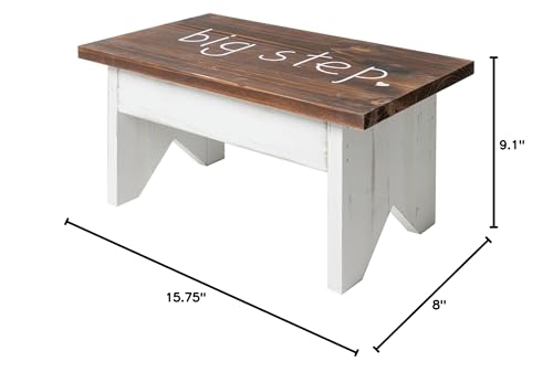 Joy Big Step Decorative Wood Stool Walnut/White Brown Farmhouse Distressed - Diamond Home USA