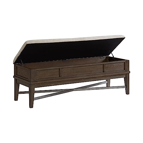 Bedroom Storage Bench with Cushion Weathered Vintage Oak Grey Wood Finish - Diamond Home USA