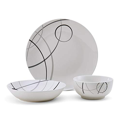 Circles 8pc Dinnerware Set Grey Geometric Modern Contemporary Round Porcelain - Diamond Home USA