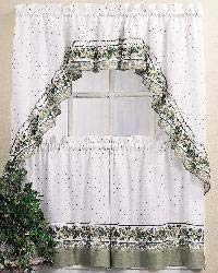 Cottage Ivy 24 Inch Curtain Tier/Swag Set Green Dots Polyester Blend Embroidered - Diamond Home USA