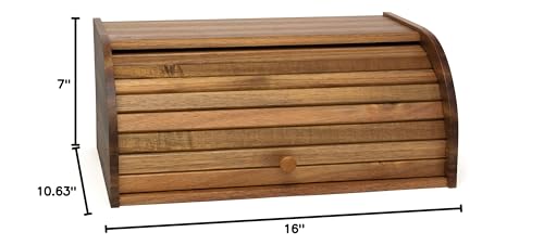 Lipper International Acacia Wood Rolltop Bread Box 16" x 10-3/4" x 7" - Diamond Home USA