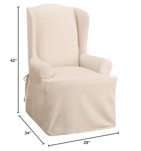 SureFit Cotton Duck Canvas Wingback Chair Slipcover Wing Chair Cover with Cotton Natural - Diamond Home USA