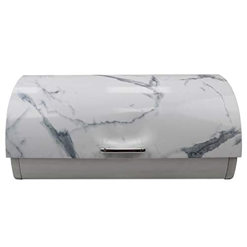 Marble Like Roll Top Lid Steel Bread Box White Handmade - Diamond Home USA