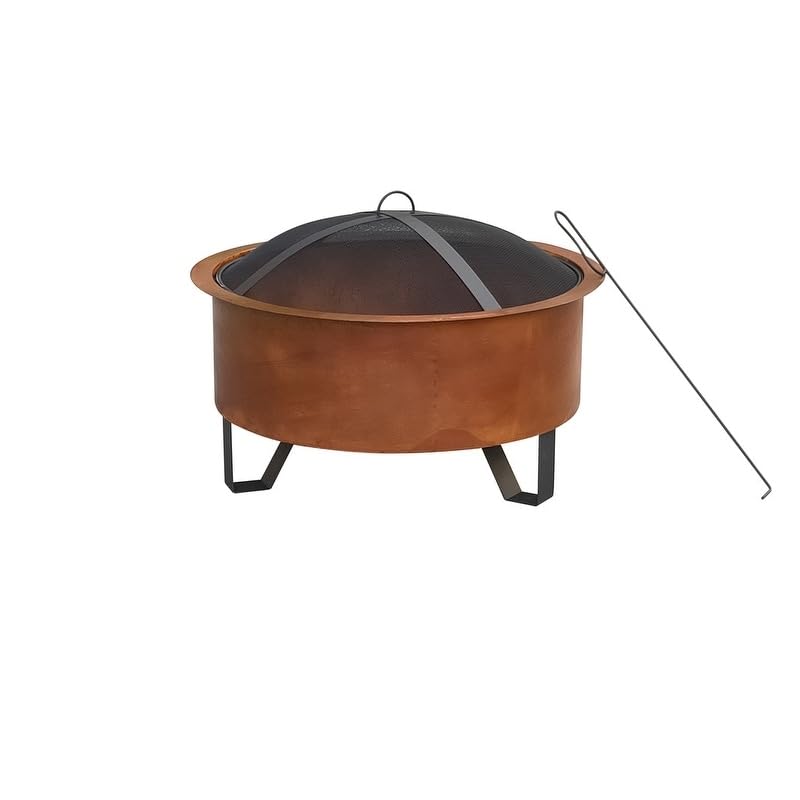Tripoli Wood Fire Pit Gold Round Steel Copper Finish - Diamond Home USA