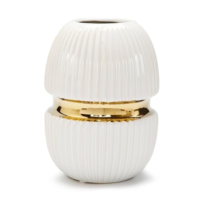 White Ceramic Vase with Gold Center Design