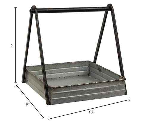 Handle Square Tray Grey Farmhouse Metal Antique - Diamond Home USA